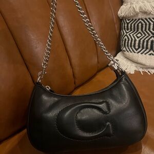 Coach Teri Shoulder Bag With Signature Quilting Black and silver
